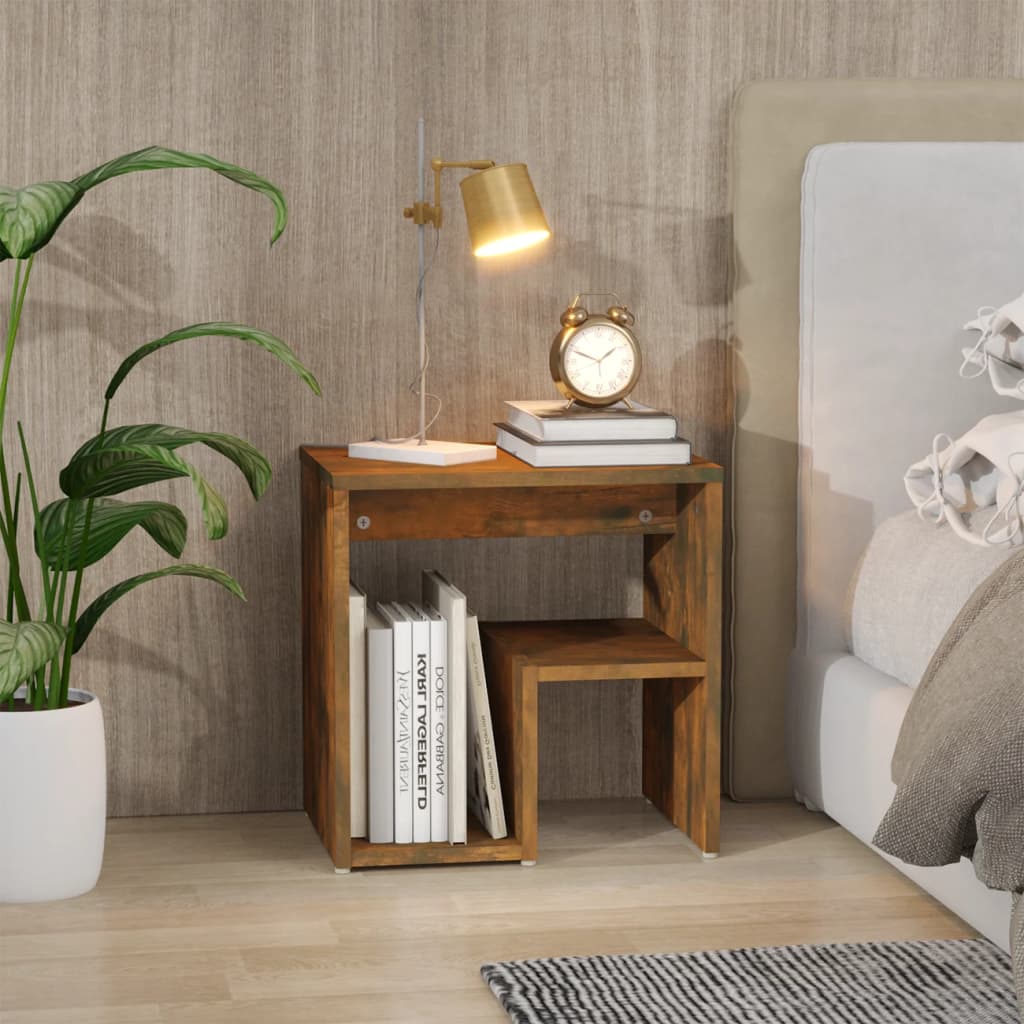 Sängbord rökfärgad ek 40x30x40 cm konstruerat trä