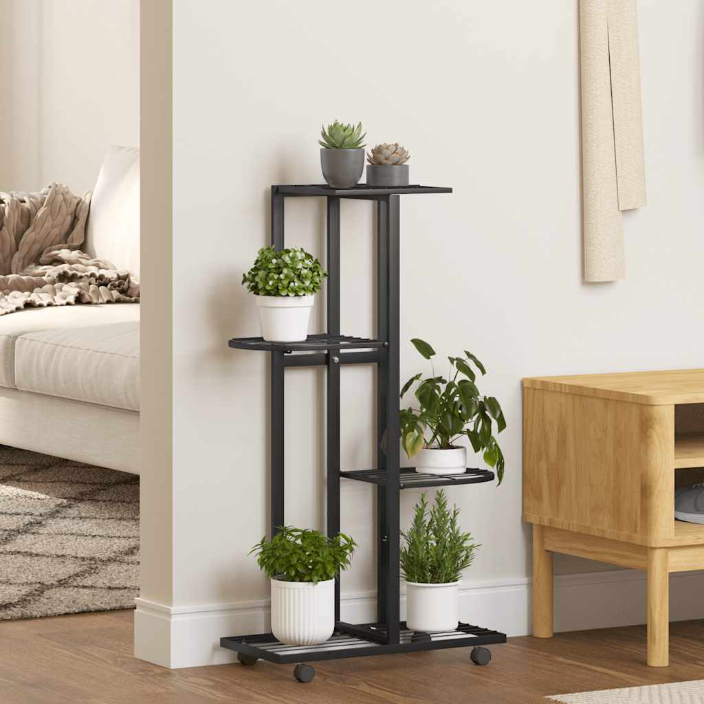 Växtställ på hjul 4 hyllor 44x23x80 cm svart järn