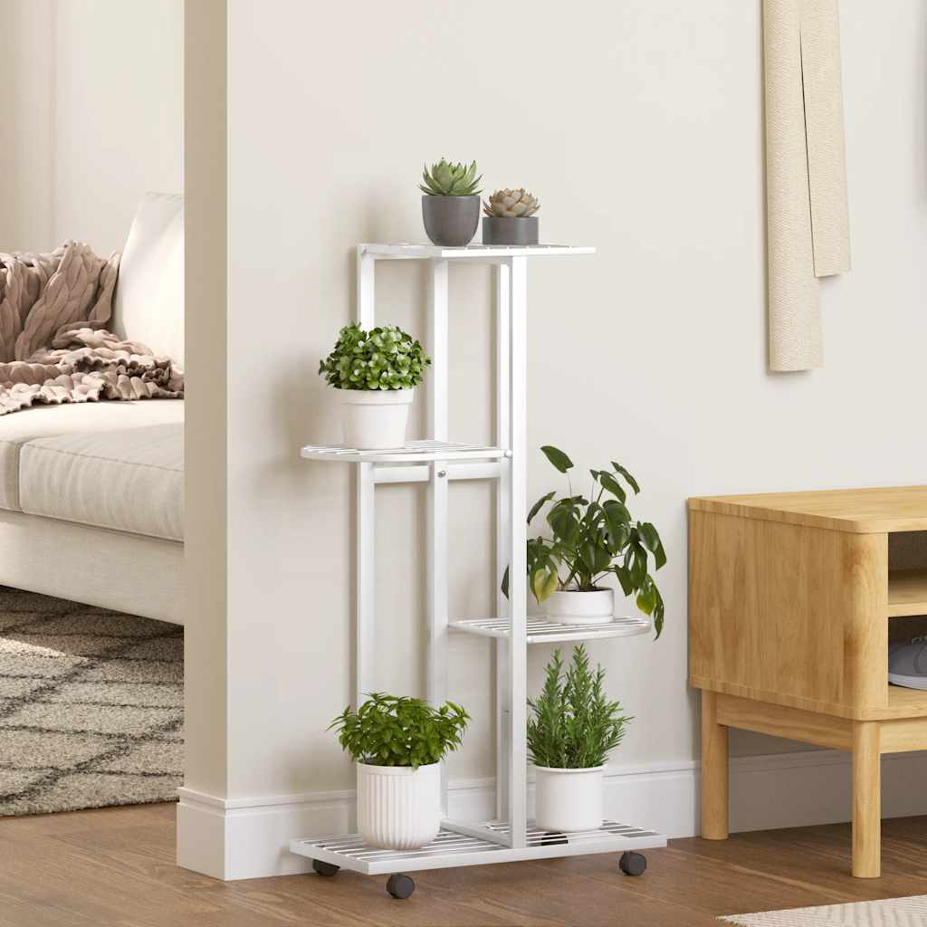 Växtställ på hjul 4 hyllor 44x23x80 cm vit järn