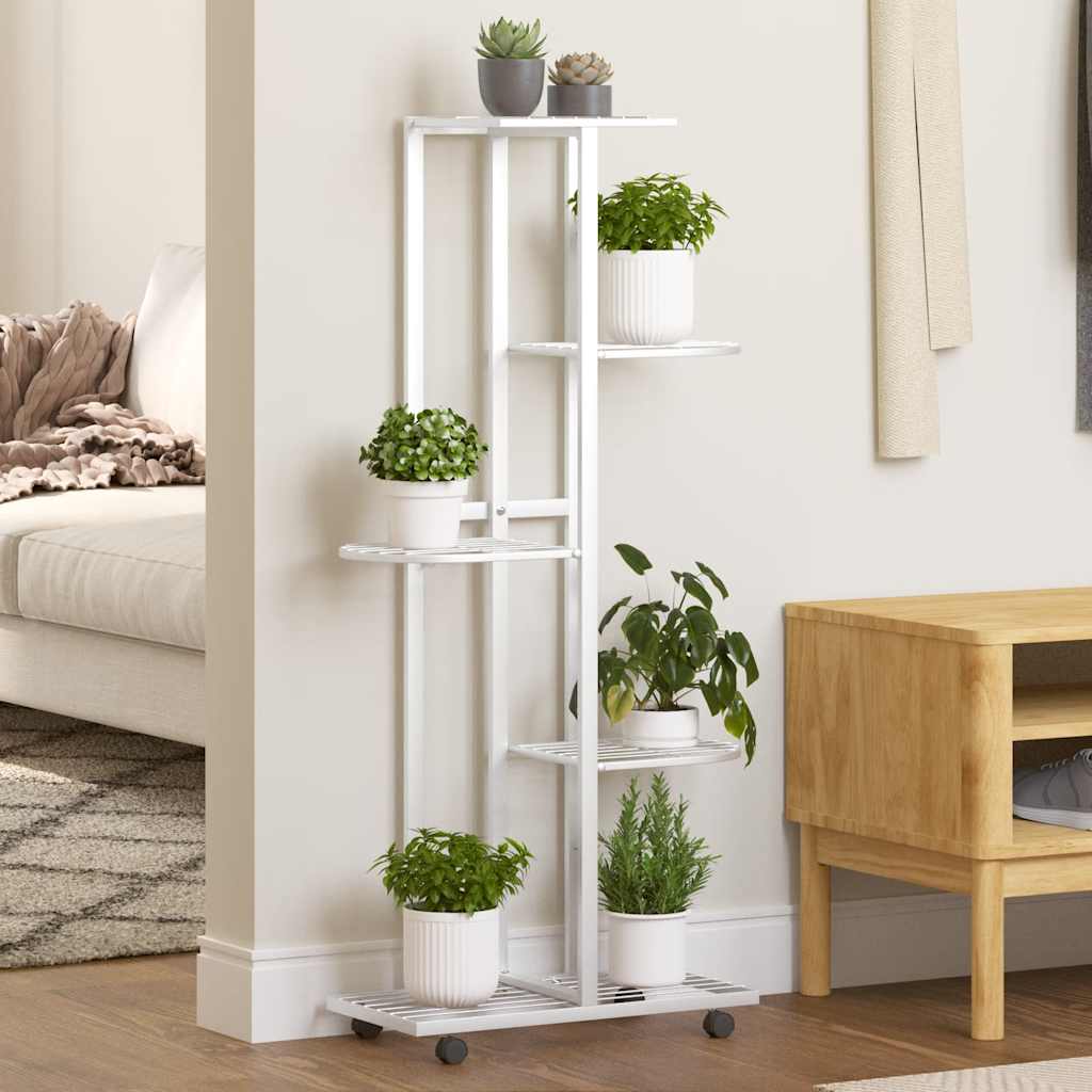 Växtställ på hjul 5 hyllor 44x23x100 cm vit järn