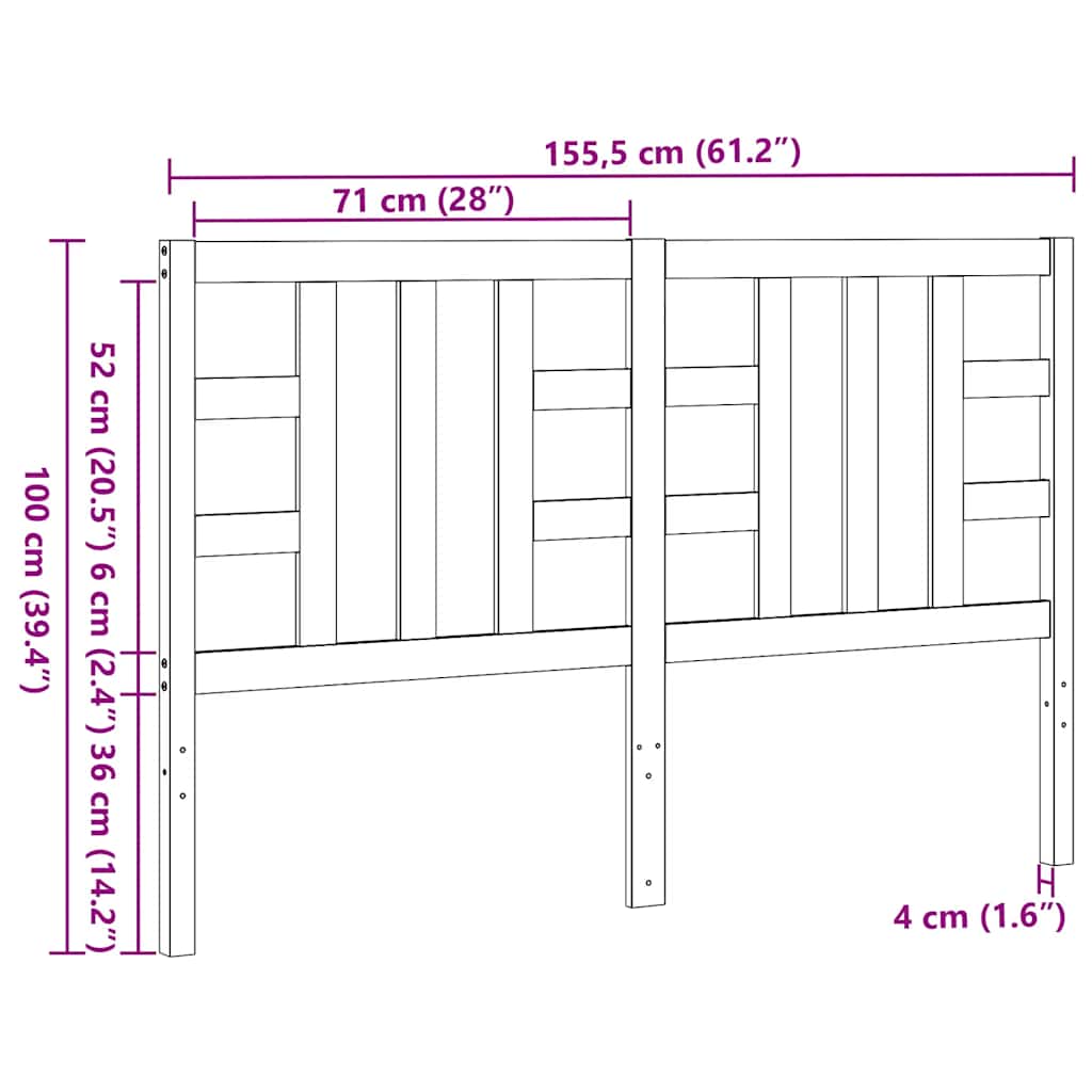Sänggavel svart 146x4x100 cm massiv furu