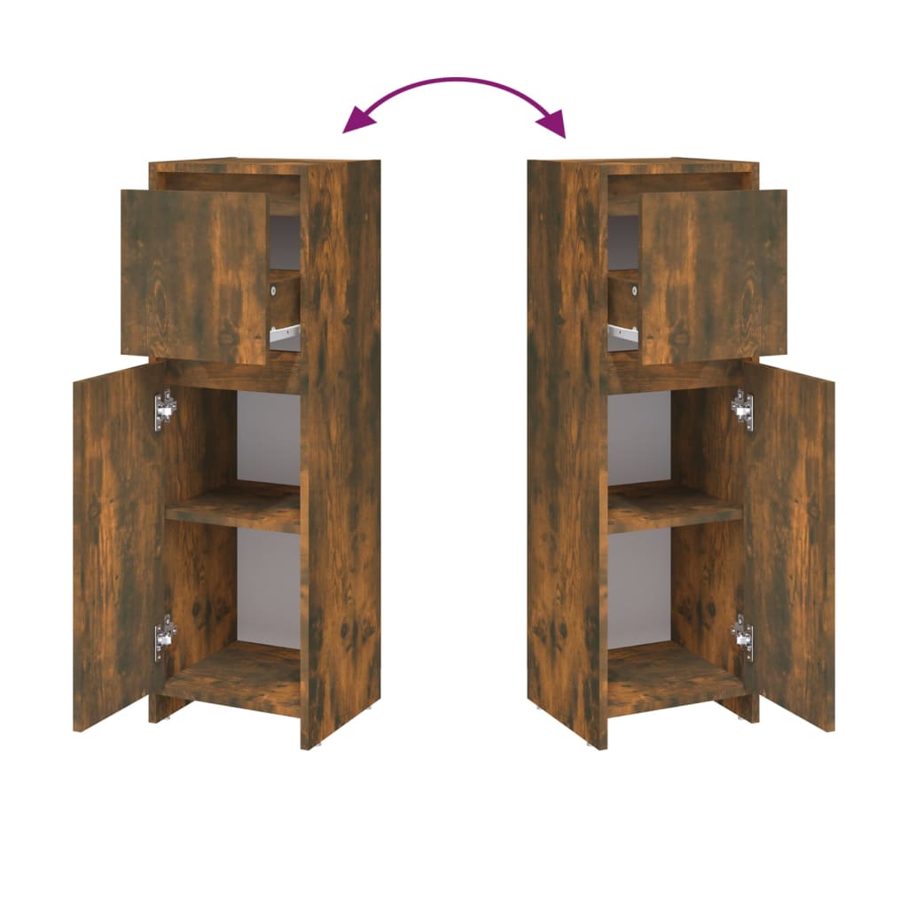 Badrumsskåp rökfärgad ek 30x30x95 cm konstruerat trä