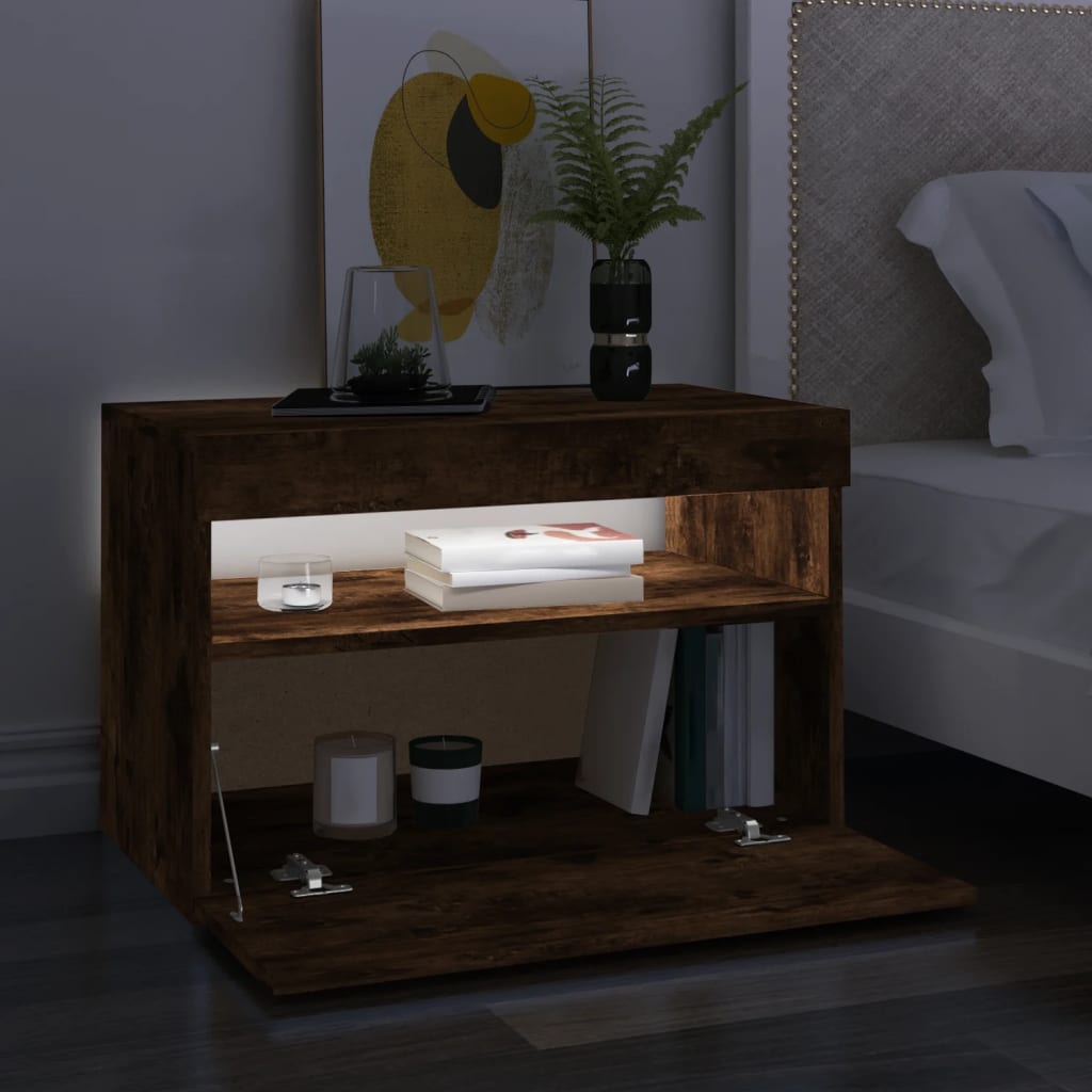 Tv-bänk med LED-belysning rökfärgad ek 60x35x40 cm