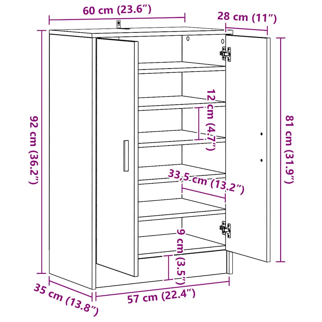 Skoställ rökfärgad ek 60x35x92 cm konstruerat trä