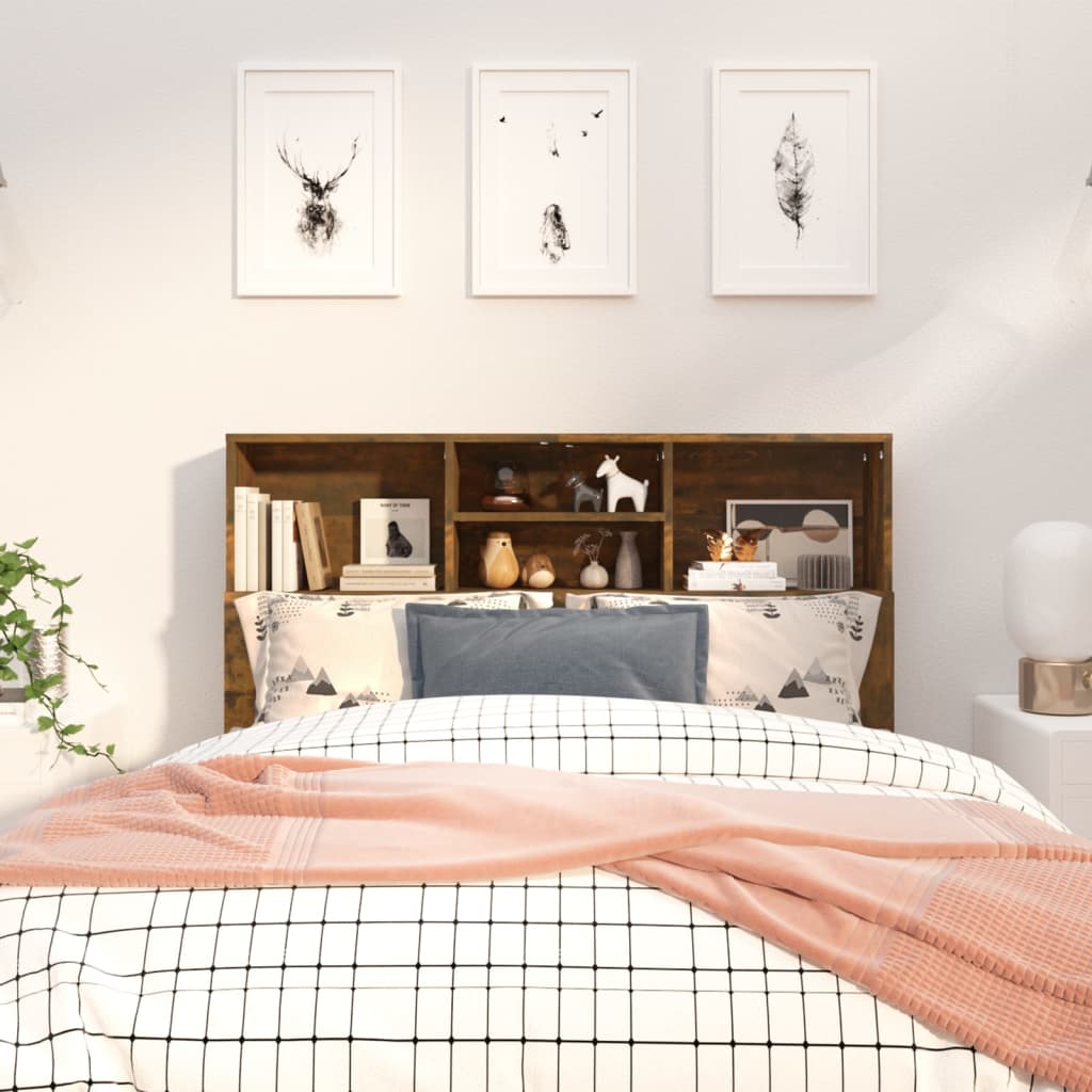 Sänggavel med förvaring rökfärgad ek 120x19x103,5 cm