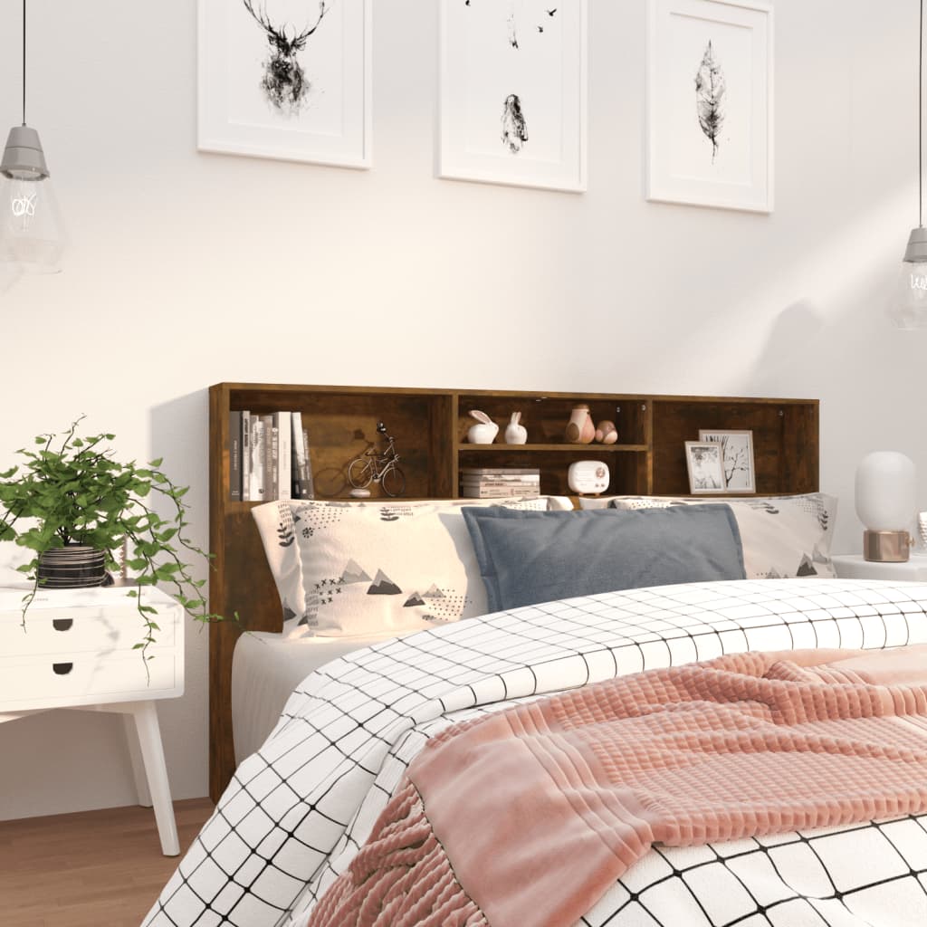 Sänggavel med förvaring rökfärgad ek 180x19x103,5 cm