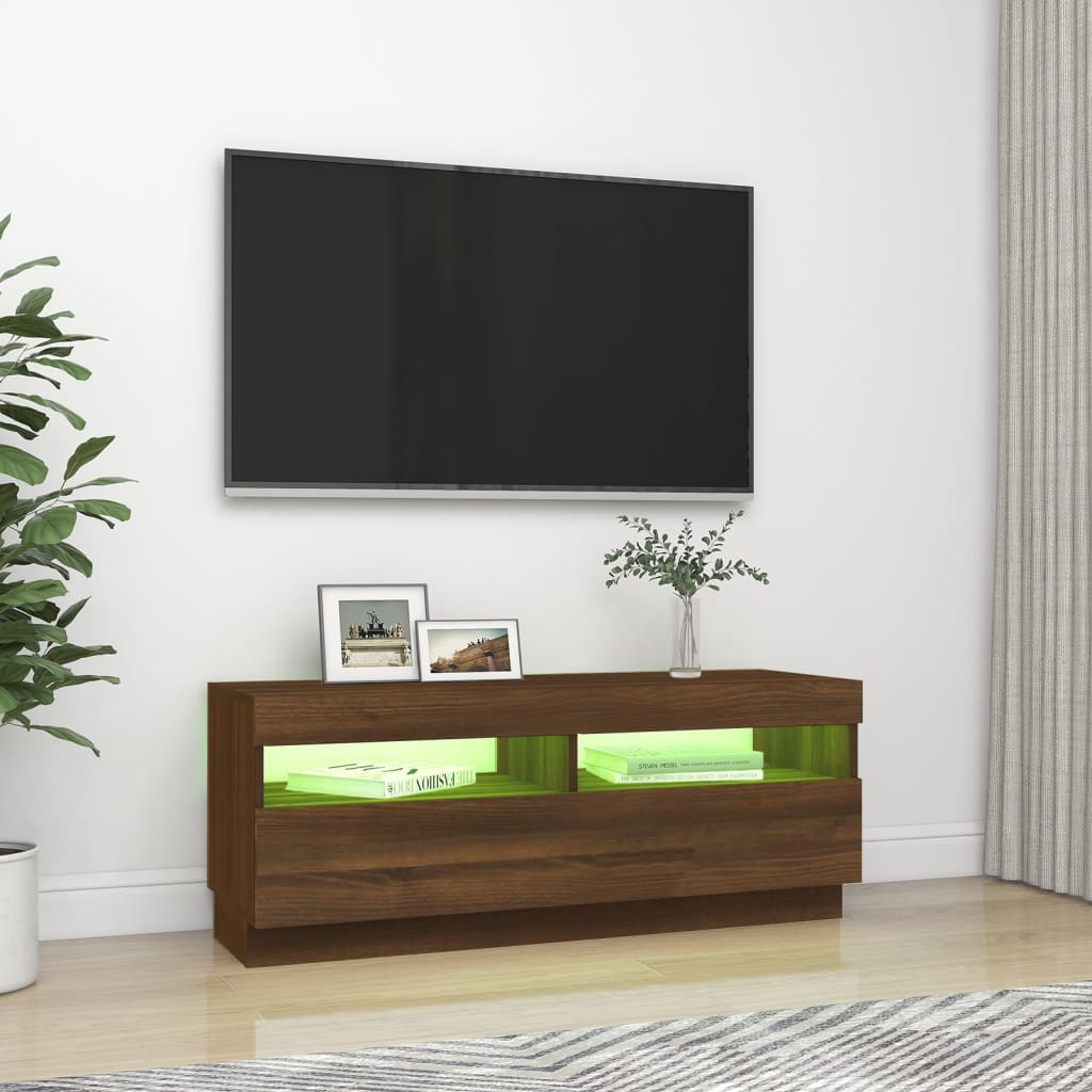 Tv-bänk med LED-belysning brun ek 100x35x40 cm