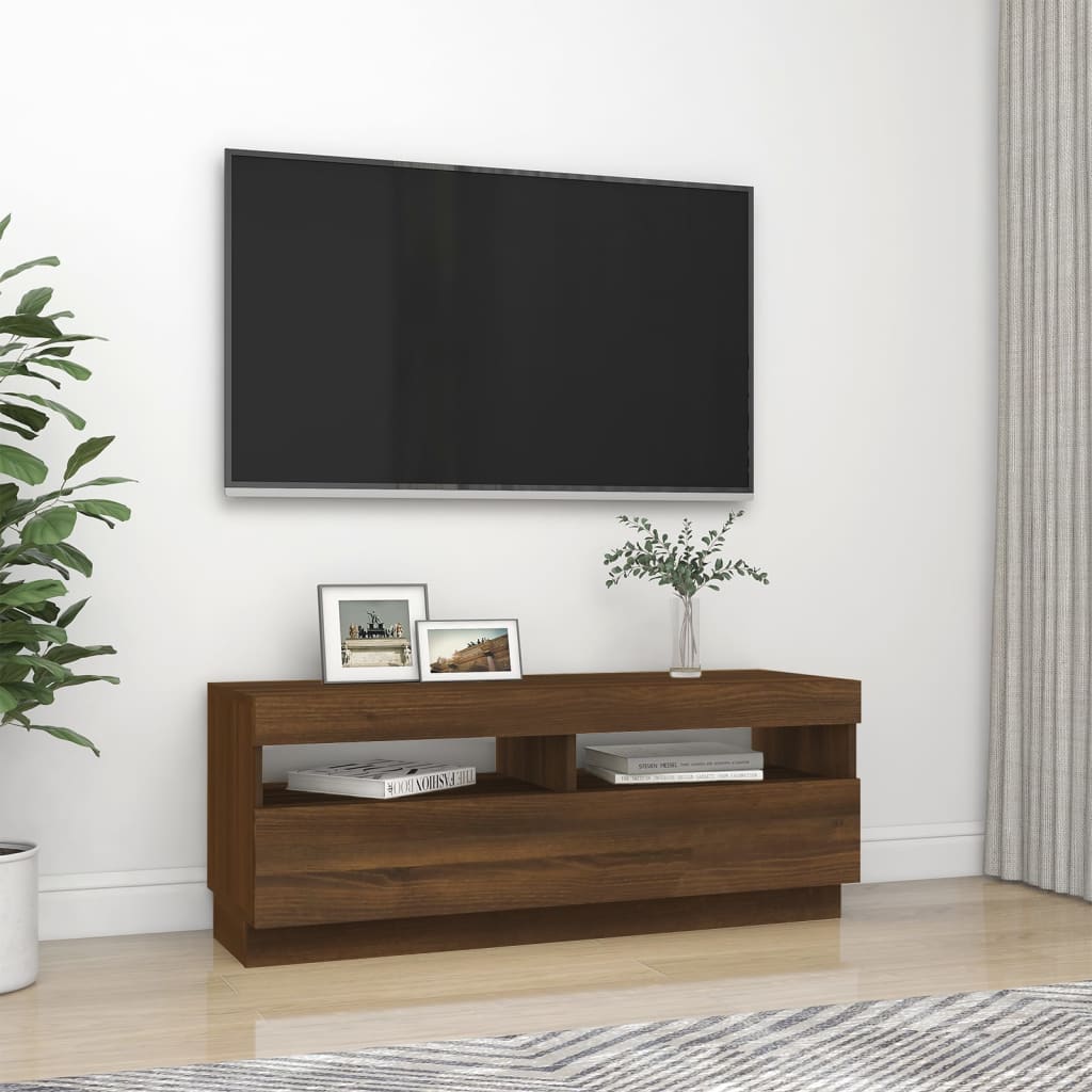 Tv-bänk med LED-belysning brun ek 100x35x40 cm