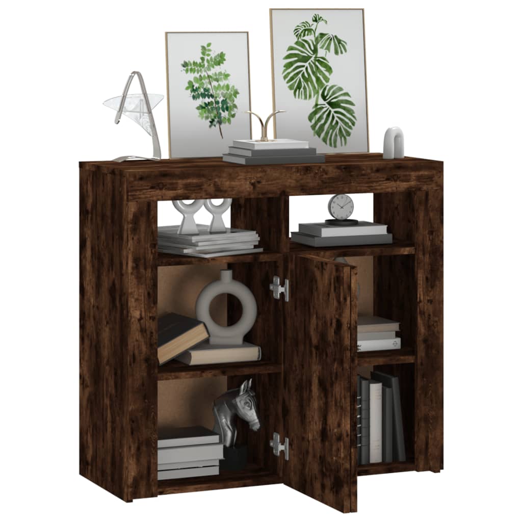 Skänk med LED-belysning rökfärgad ek 80x35x75 cm