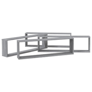 Vägghylla kubformad 4 st Grå sonoma 100x15x30cm konstruerat trä