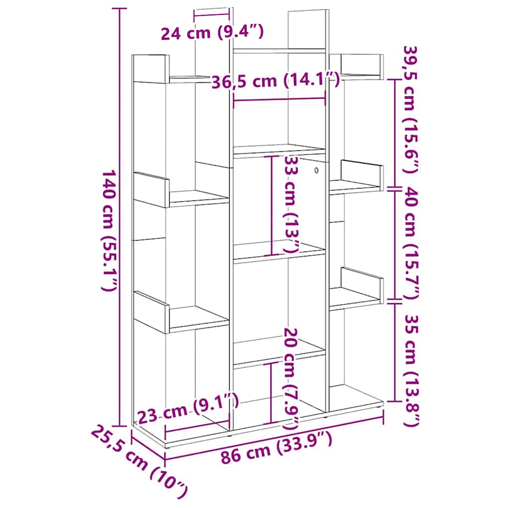 Bokhylla rökfärgad ek 86x25,5x140 cm konstruerat trä