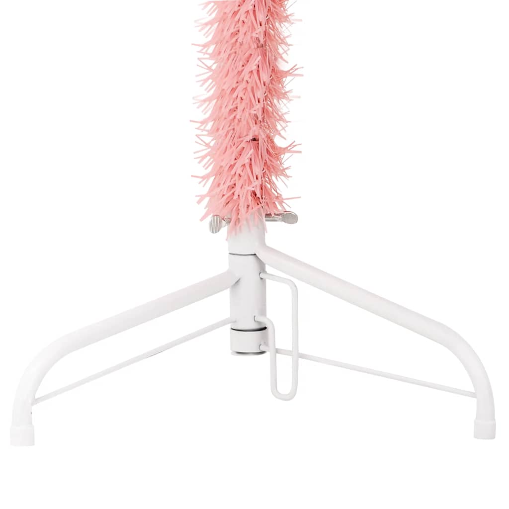 Smal halv plastgran med stativ rosa 120 cm