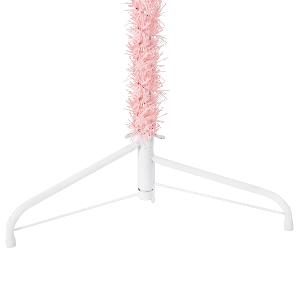 Smal halv plastgran med stativ rosa 240 cm