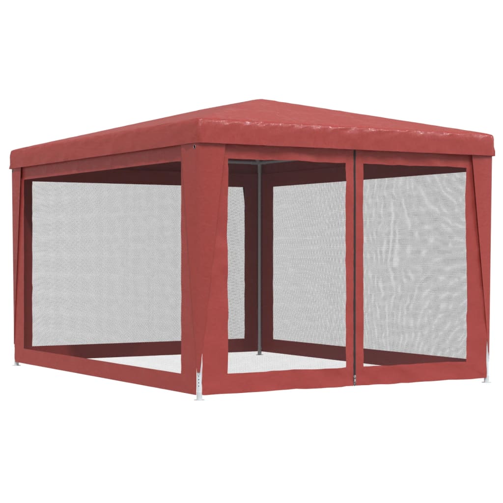 Partytält med 4 sidoväggar i nät 3x4 m HDPE röd