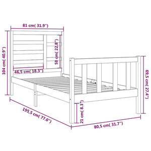 Sängram svart massiv furu 75x190 cm
