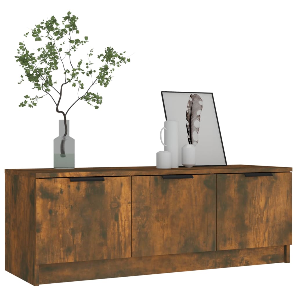 Tv-bänk rökfärgad ek 102x35x36,5 cm konstruerat trä