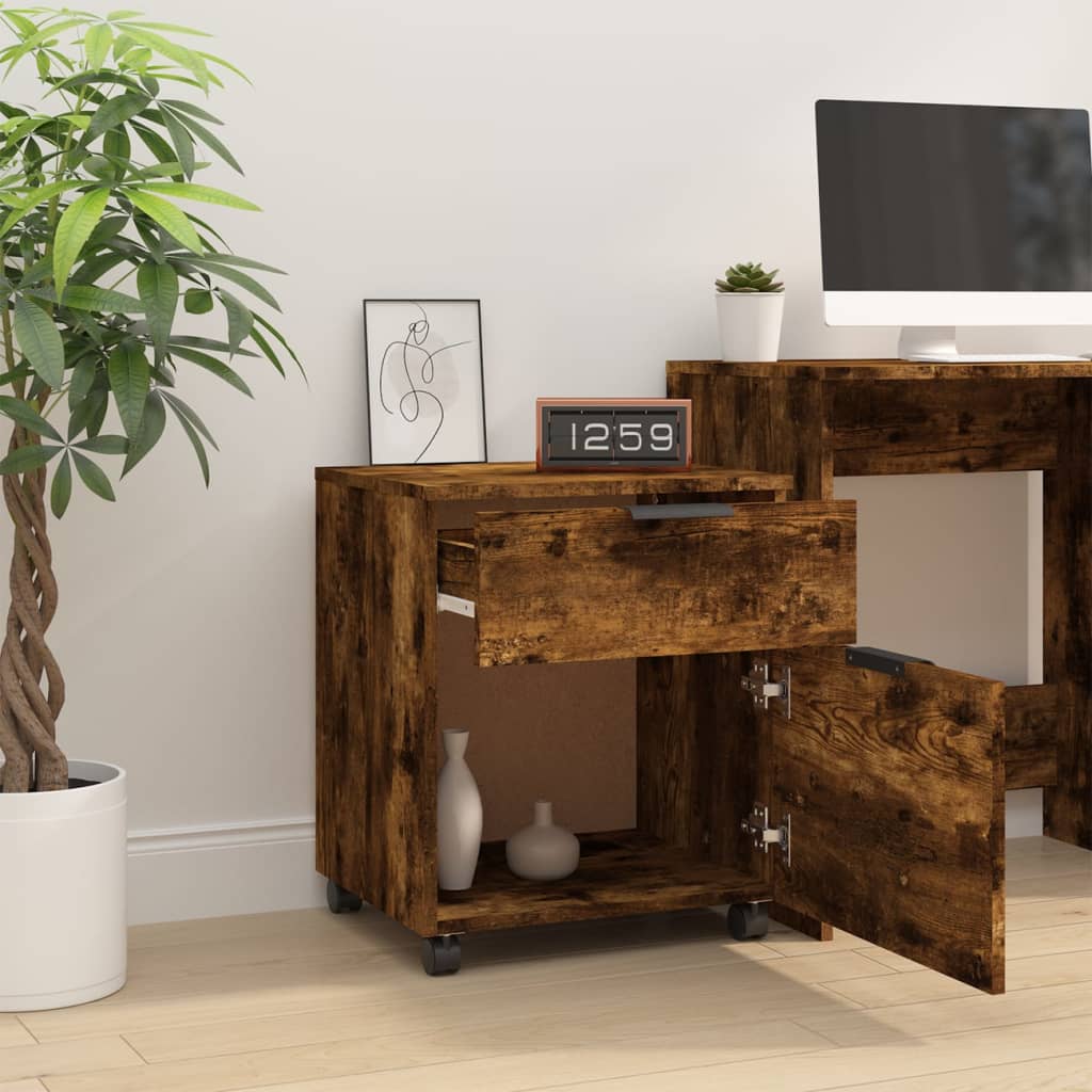 Dokumentskåp med hjul Rökfärgad ek 45x38x54 cm konstruerat trä