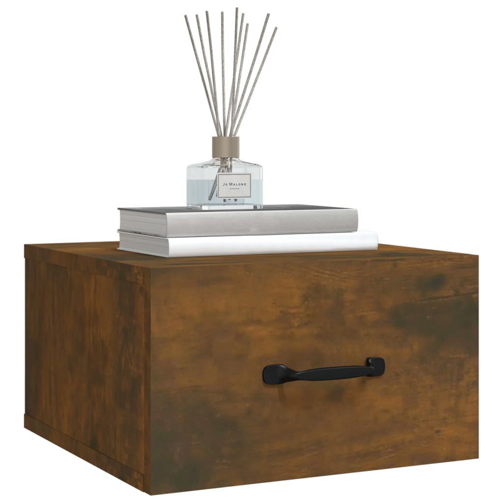 Väggmonterat sängbord rökfärgad ek 35x35x20 cm