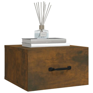 Väggmonterat sängbord rökfärgad ek 35x35x20 cm