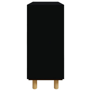 Skänk svart 60x30x70 cm massiv furu och naturlig rotting