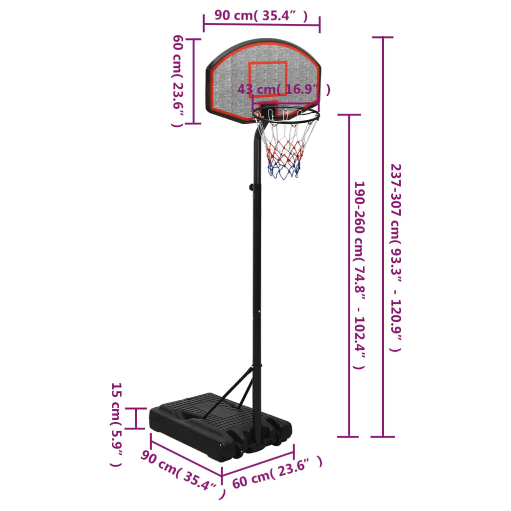 Basketkorg med stativ svart 237-307 cm polyeten