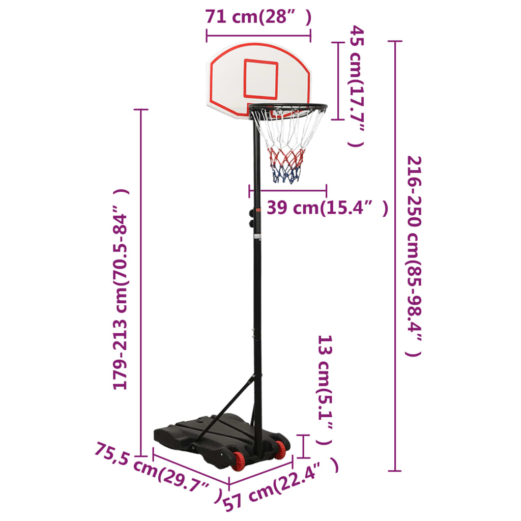 Basketkorg med stativ vit 216-250 cm polyeten