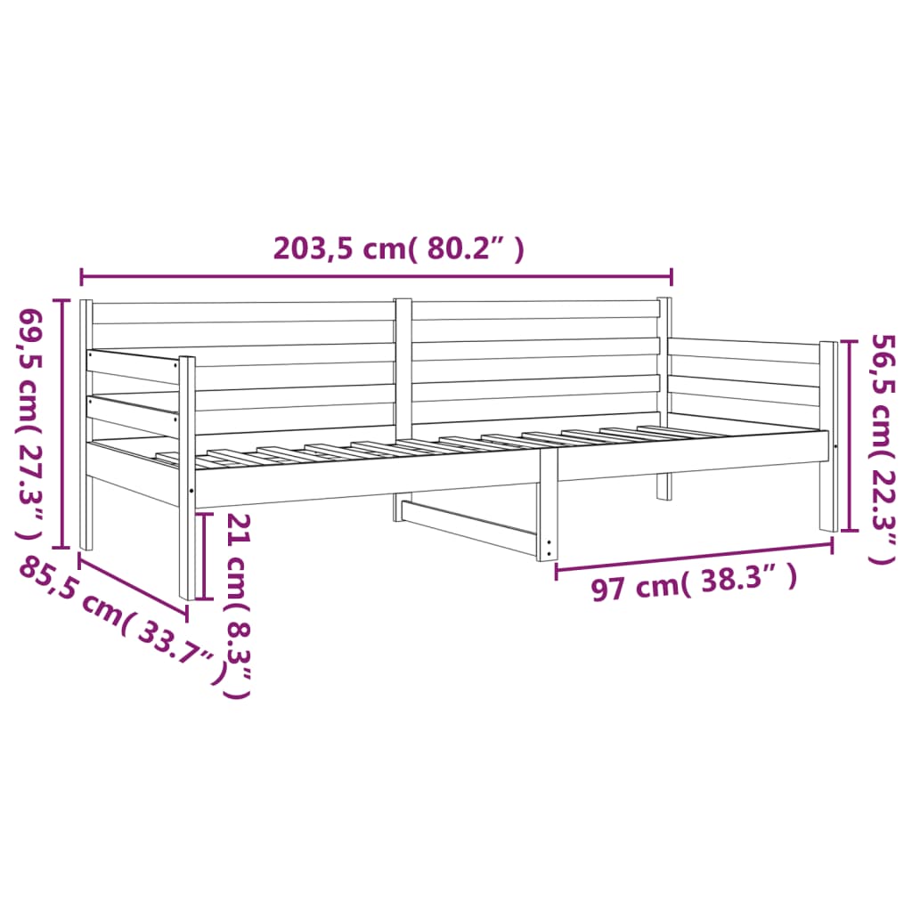 Dagbädd utan madrass vit 80x200 cm massiv furu