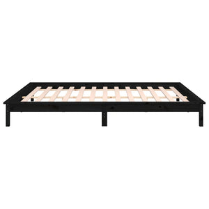 Sängram LED svart 200x200 cm massivt trä