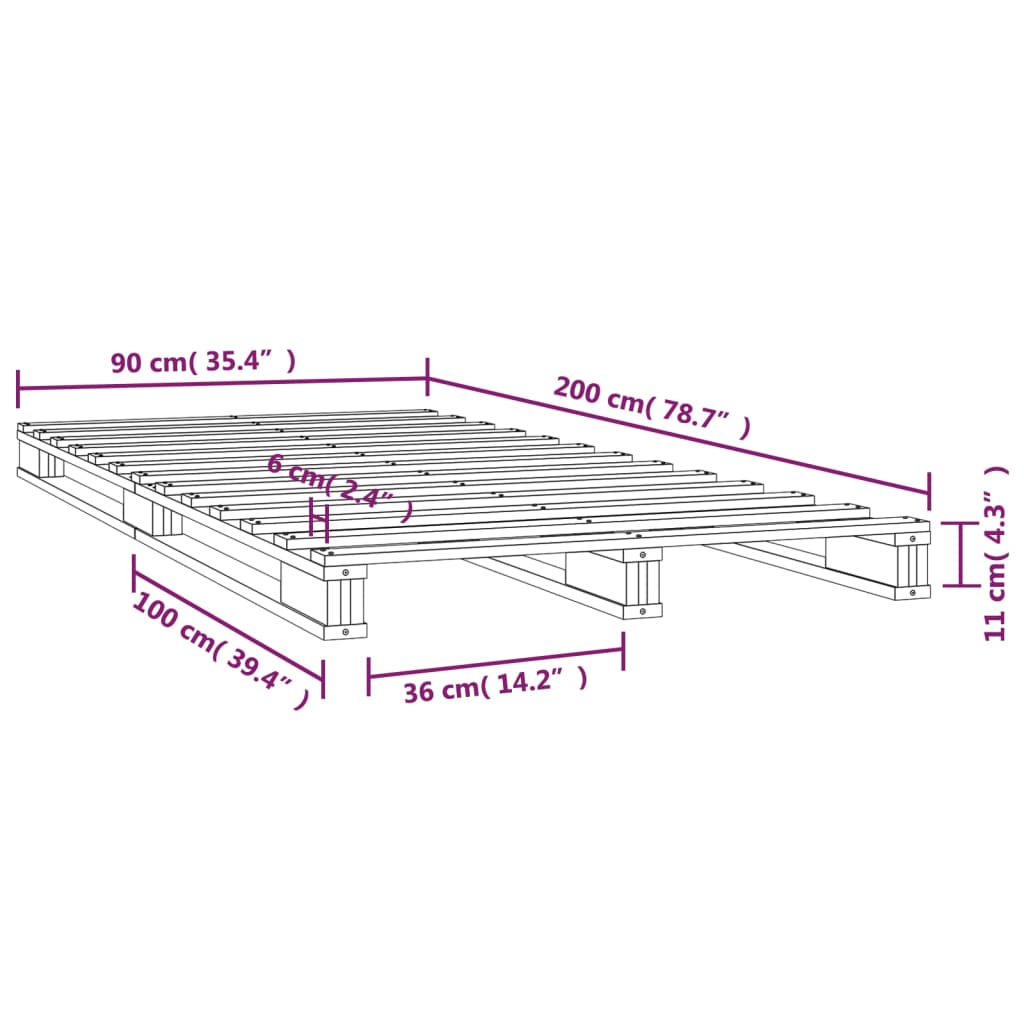 Pallsäng vit 90x200 cm massiv furu