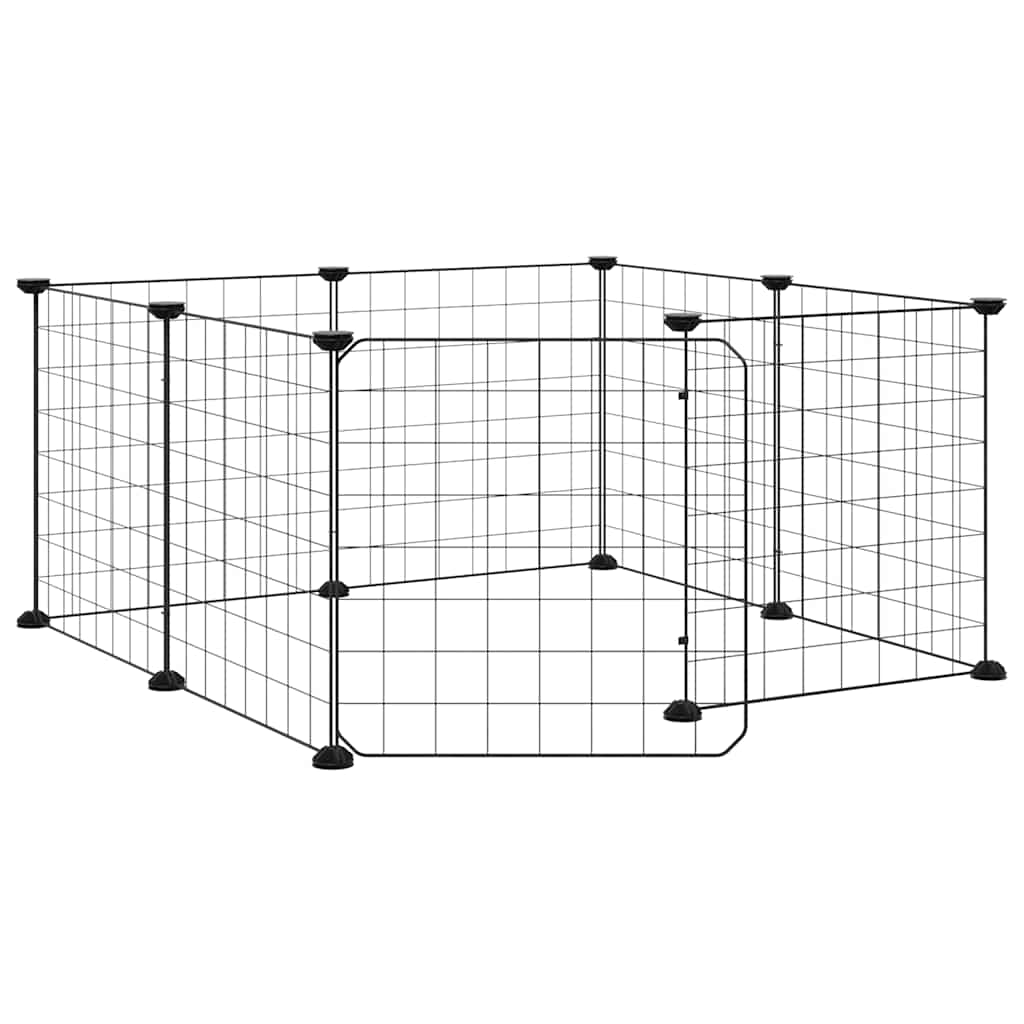 Husdjursbur med 8 paneler och dörr svart 70x70x35 cm stål