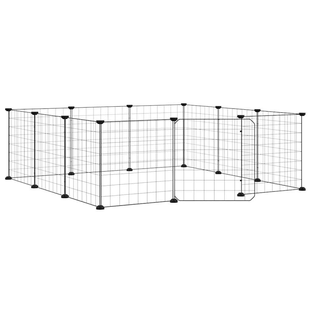 Husdjursbur med 12 paneler och dörr svart 105x105x35 cm stål