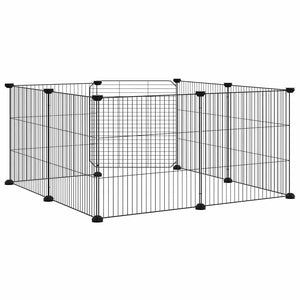 Husdjursbur med 8 paneler och dörr svart 35x35 cm stål