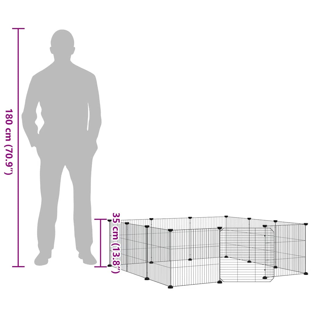 Husdjursbur med 12 paneler och dörr svart 35x35 cm stål