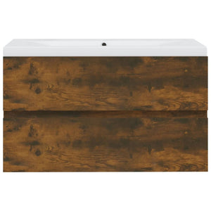 Badrumsskåp med inbyggt handfat rökfärgad ek konstruerat trä