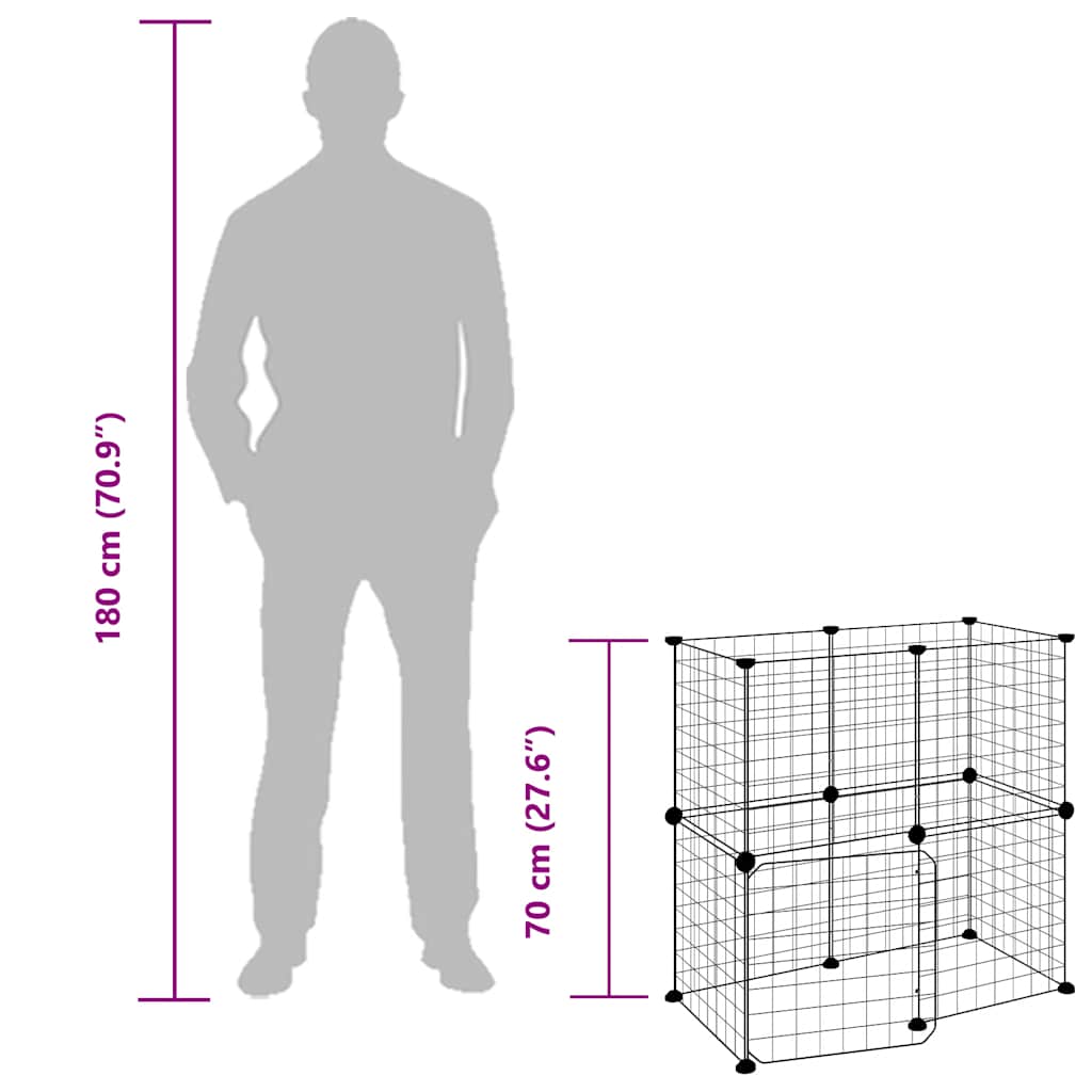Husdjursbur svart 12 paneler 35x35 cm stål