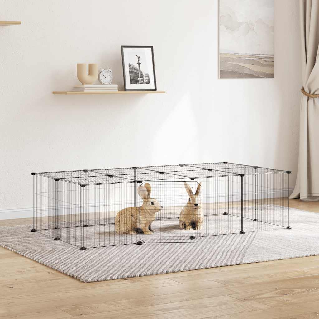 Hundgård svart 20 paneler 140x70x35 cm stål