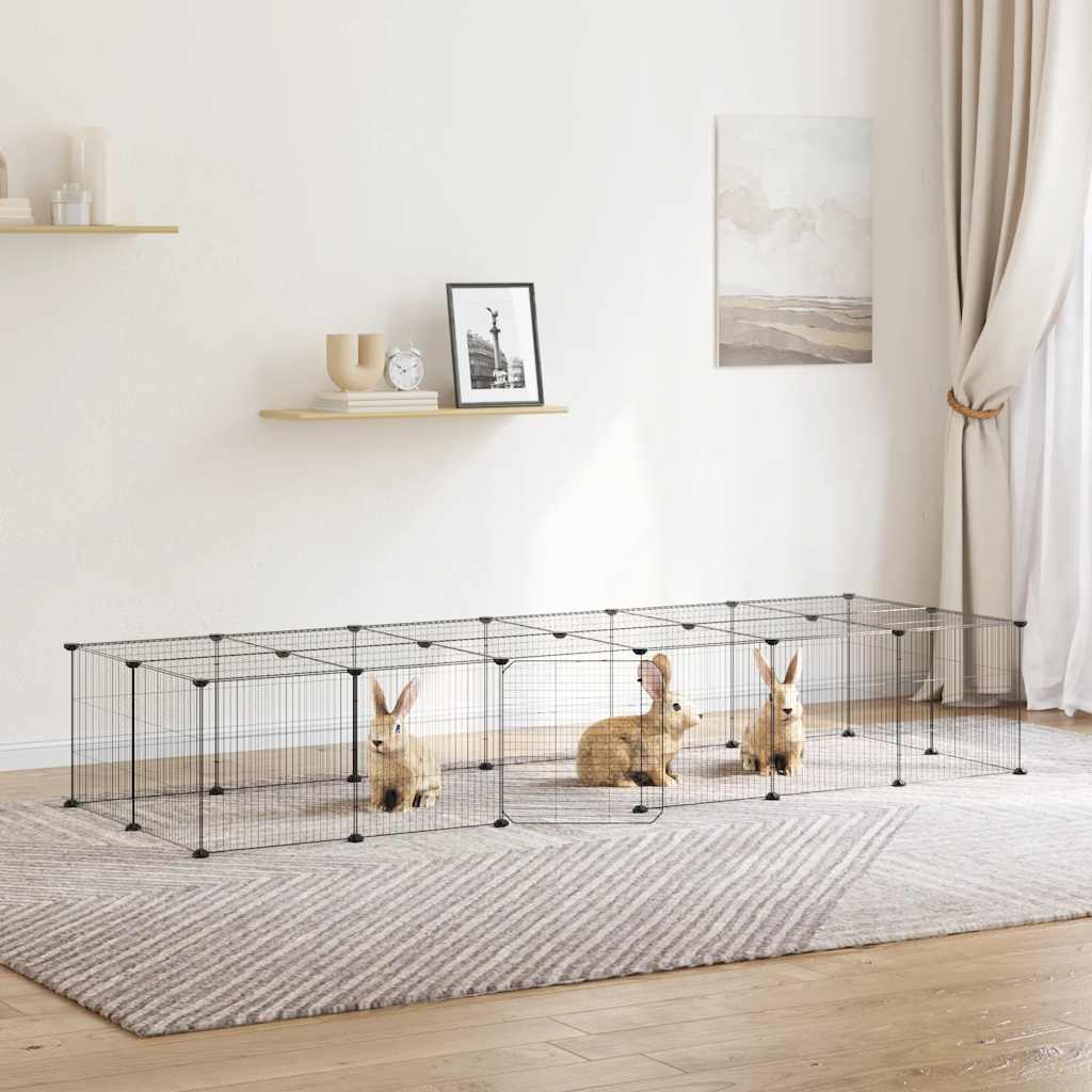 Hundgård svart 28 paneler 210x70x35 cm stål