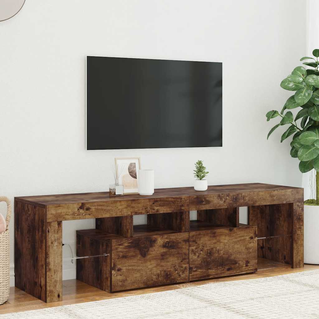 Tv-bänk med LED-belysning rökfägrad ek 140x36,5x40 cm