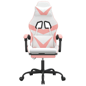 Snurrbar gamingstol med fotstöd vit och rosa konstläder