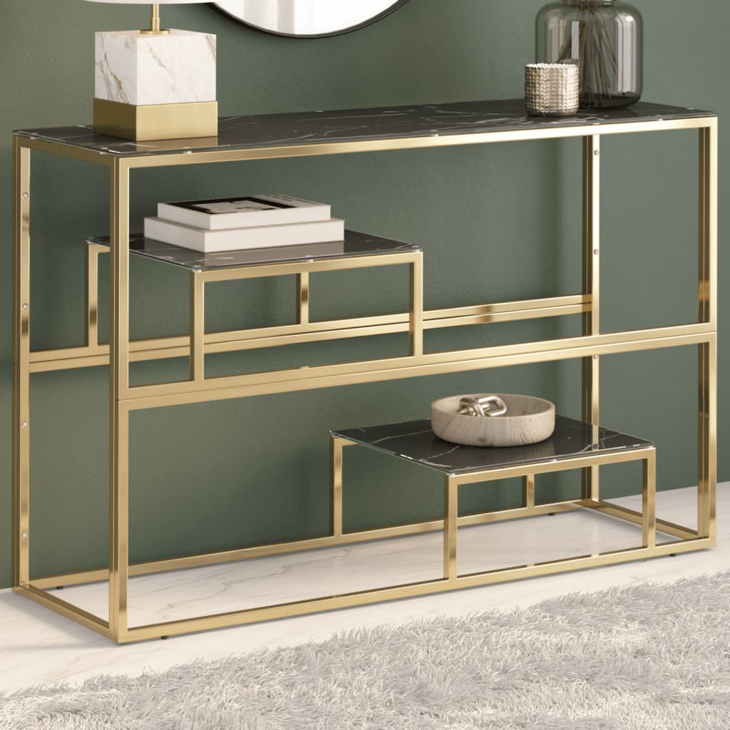 Konsolbord guld rostfritt stål och härdat glas