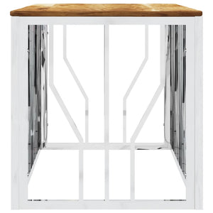 Soffbord silver rostfritt stål och massivt akaciaträ