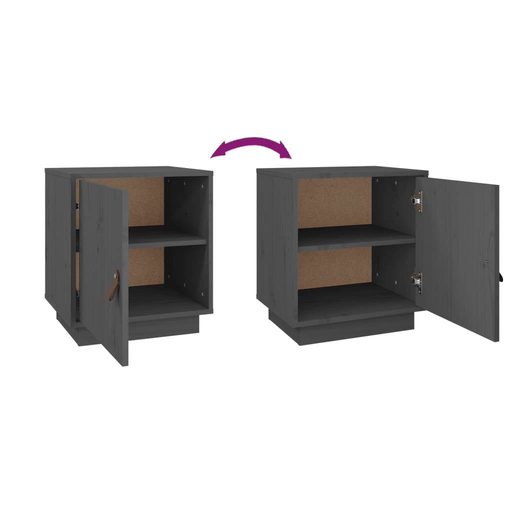 Sängbord 2 st grå 40x34x45 cm massivt furuträ