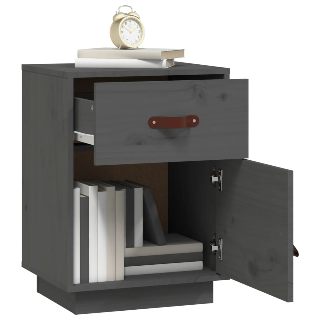 Sängbord grå 40x34x55 cm massiv furu