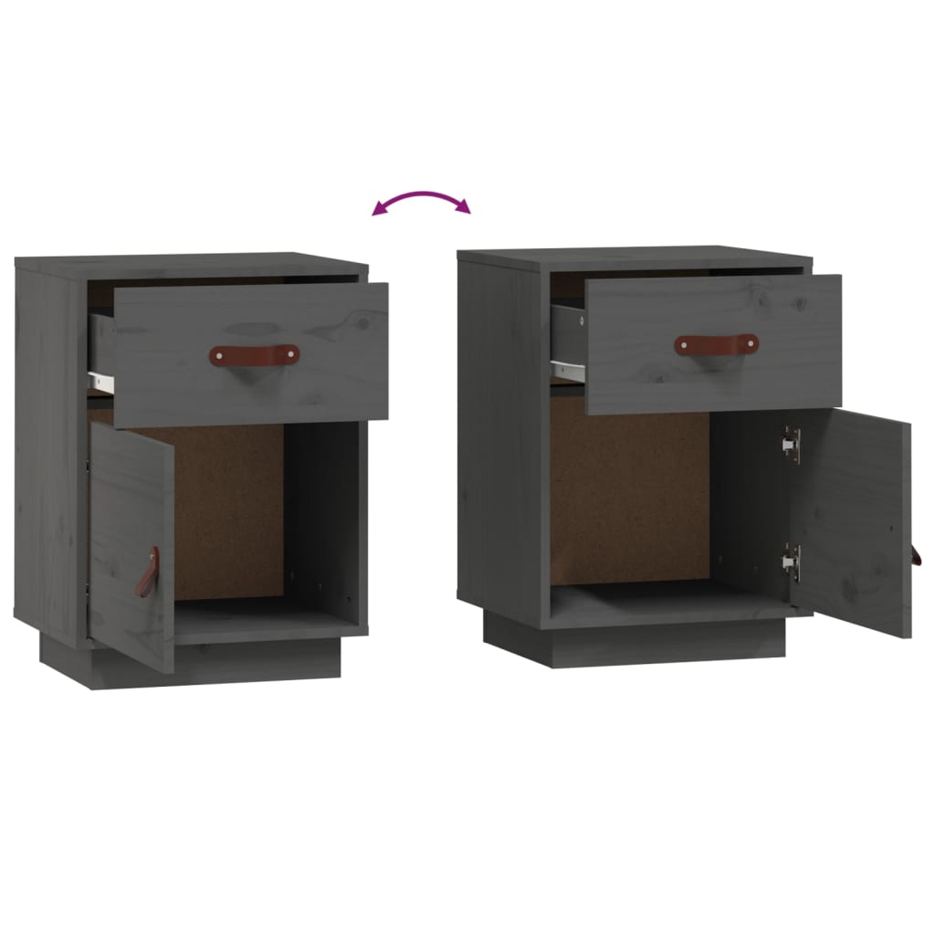 Sängbord 2 st grå 40x34x55 cm massiv furu