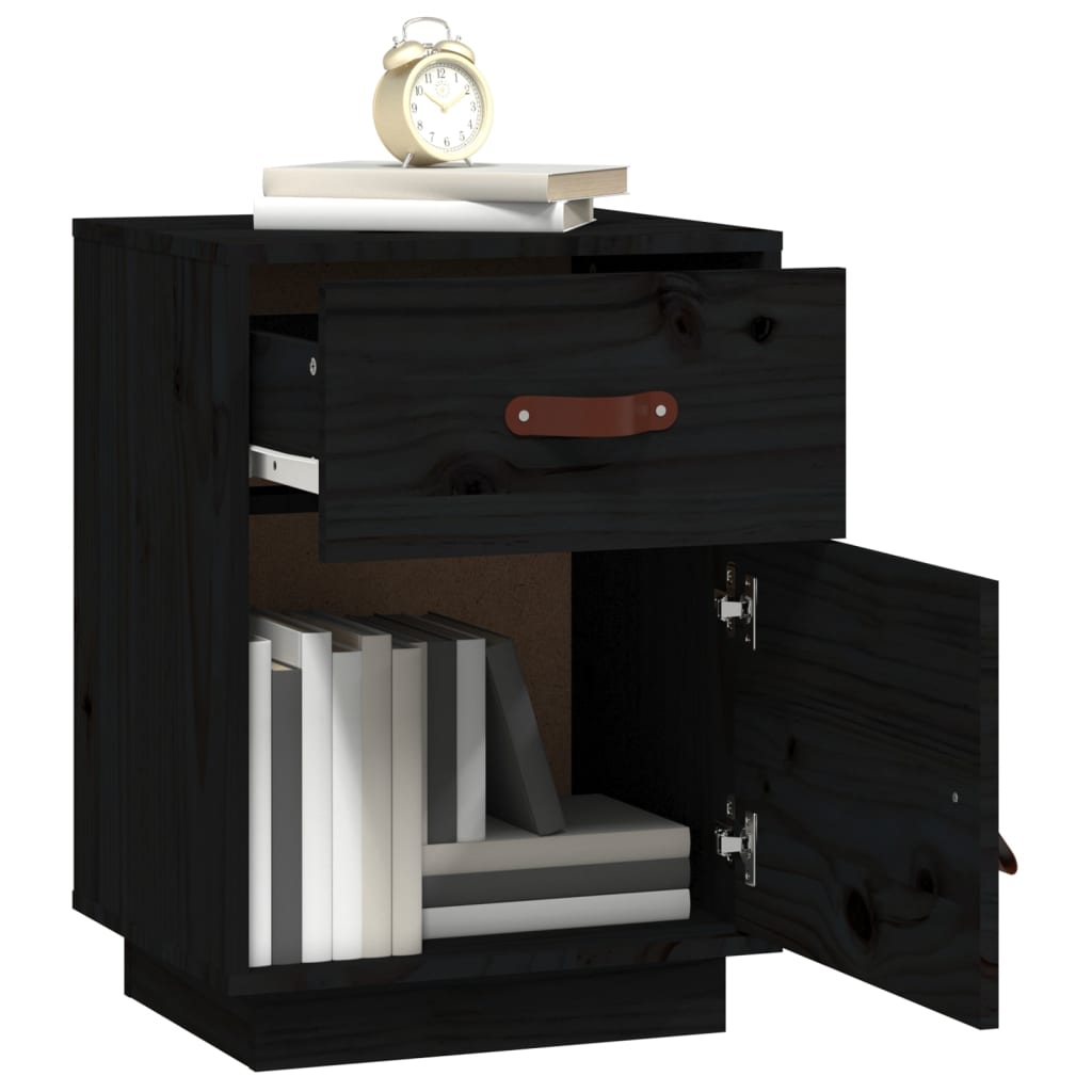 Sängbord svart 40x34x55 cm massiv furu