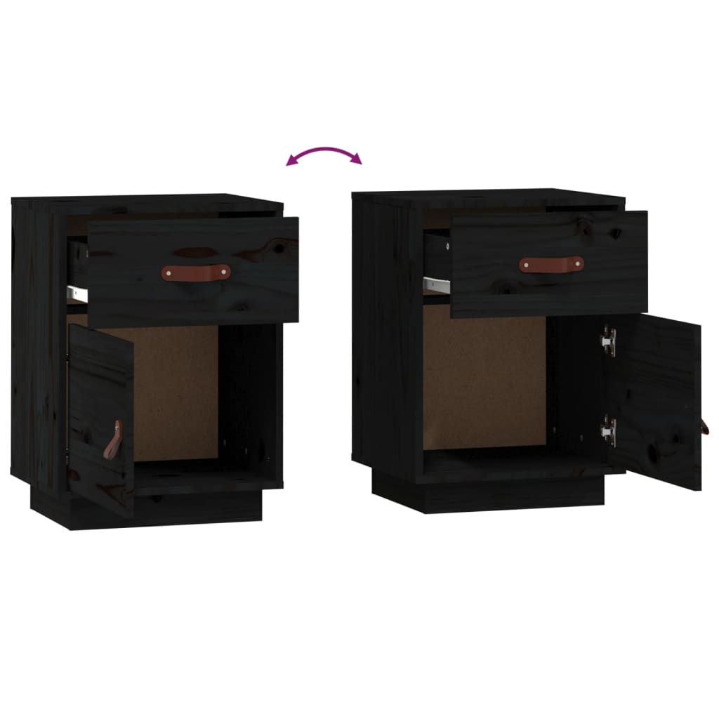 Sängbord svart 40x34x55 cm massiv furu