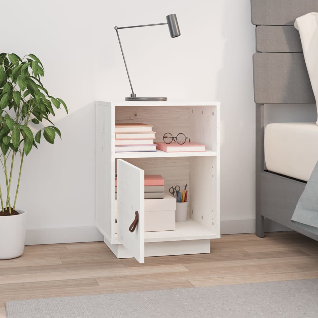 Sängbord vit 40x34x55 cm massiv furu