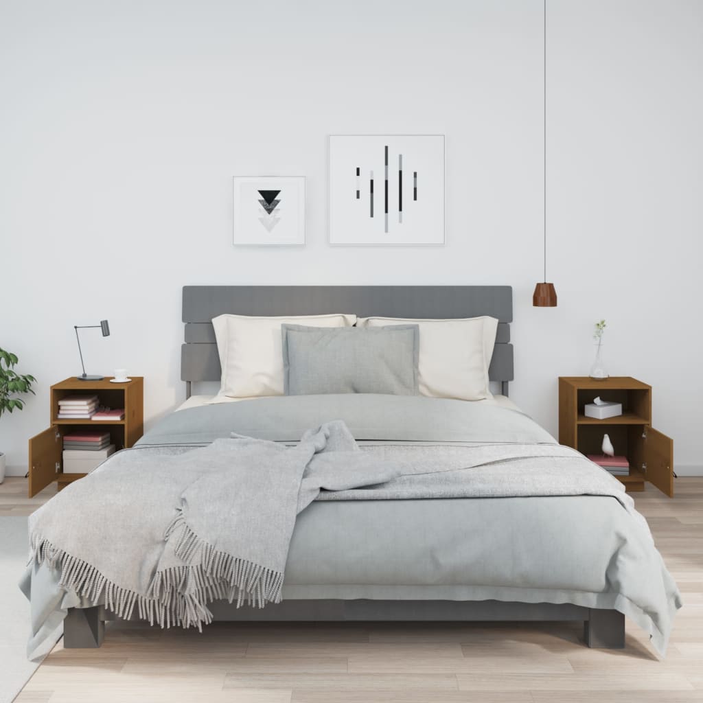 Sängbord 2 st honungsbrun 40x34x55 cm massiv furu