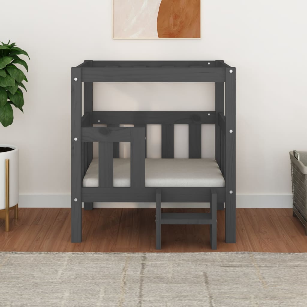 Hundbädd grå 65,5x50,5x70 cm massiv furu