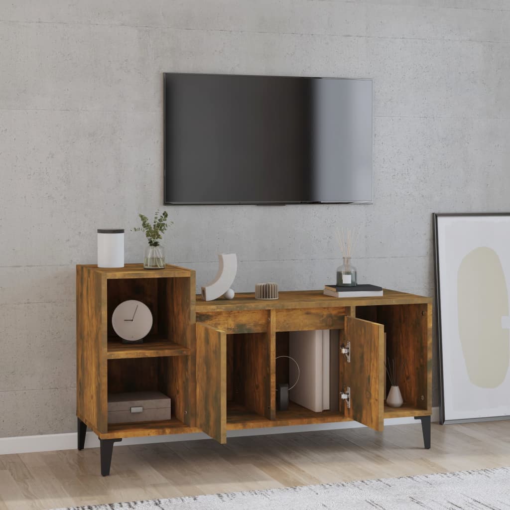 Tv-bänk rökfärgad ek 100x35x55 cm konstruerat trä